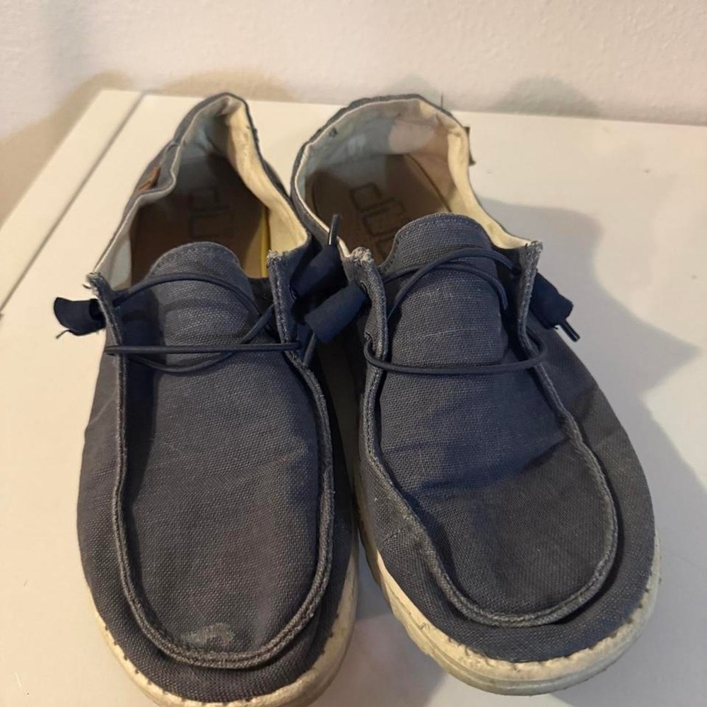 Hey Dude Wendy Chambray Navy White Canvas Slip On Loafers 121412526 Mens 9